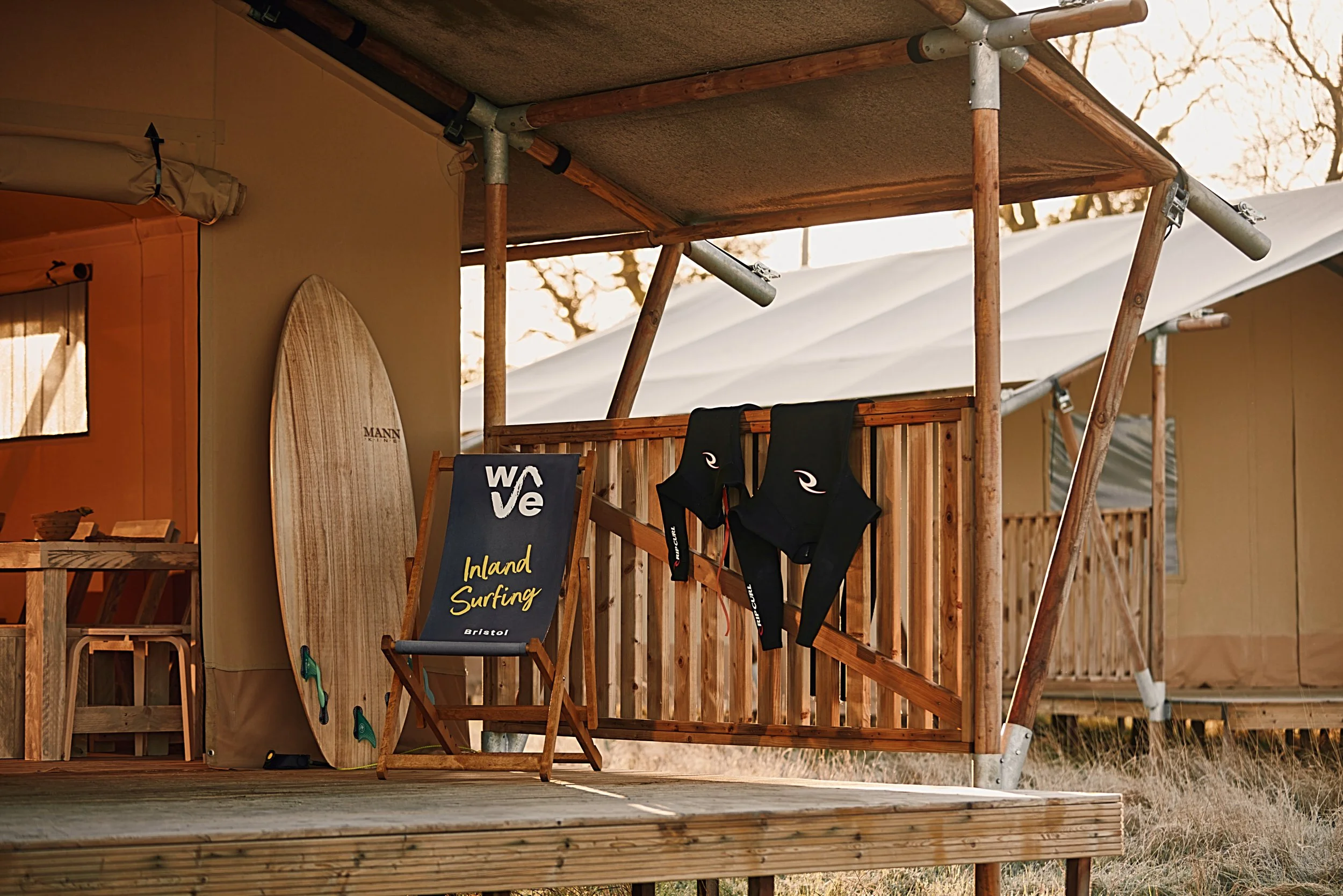 The porch area of the safari style tent