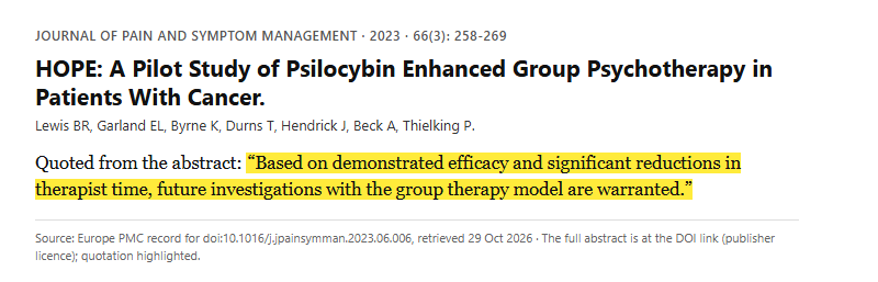 Study 12. Psilocybin-enhanced group psychotherapy in 12 patients with cancer and depression (Lewis, 2023)