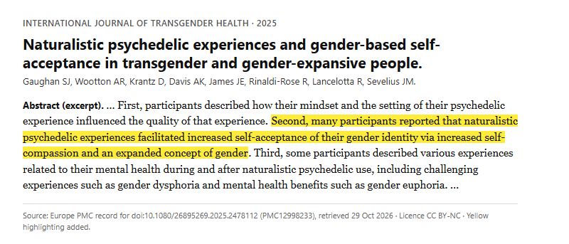 Study 4. In-depth interviews on naturalistic psychedelic experiences with 20 transgender and gender-expansive people (Gaughan, 2025)