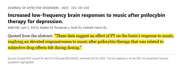 Study 4. Brain imaging of music listening before and after psilocybin therapy in nineteen patients with treatment-resistant depression (Wall, 2023)