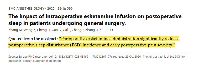 Study 15. Randomized trial of esketamine during general surgery in two groups of 75 patients (Zhang, 2025)