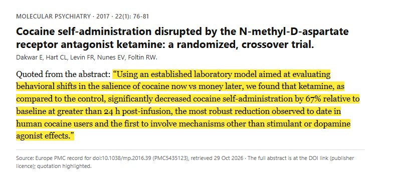 Study 3. Randomized crossover laboratory trial of a single ketamine infusion in people who use cocaine (Dakwar, 2017)