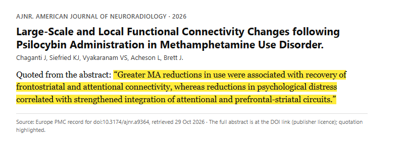 Study 9. Brain imaging before and after psilocybin-assisted psychotherapy in people with methamphetamine use disorder (Chaganti, 2026)