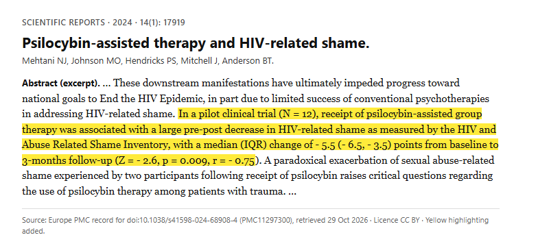 Study 5. Psilocybin-assisted group therapy in 12 people with HIV (Mehtani, 2024)