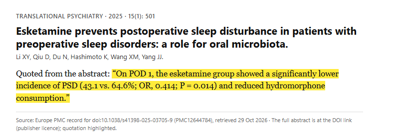 Study 14. Randomized trial of esketamine during surgery in 130 patients with preexisting sleep disorders (Li, 2025)