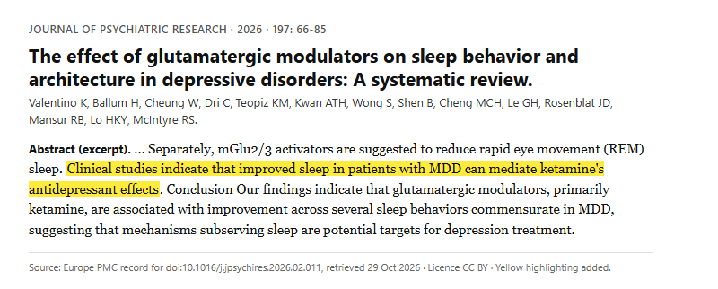 Study 8. Systematic review of ketamine and other glutamatergic modulators on sleep in major depressive disorder (Valentino, 2026)