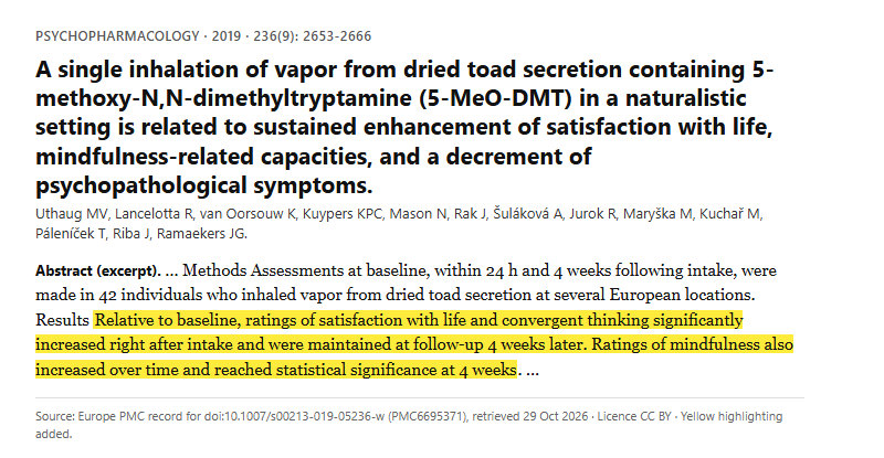 Study 2. A single inhalation of 5-MeO-DMT from dried toad secretion in 42 volunteers in naturalistic settings (Uthaug, 2019)