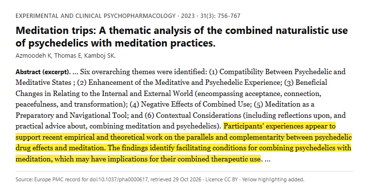 Study 16. Thematic analysis of 256 accounts of combining psychedelics with meditation (Azmoodeh, 2023)