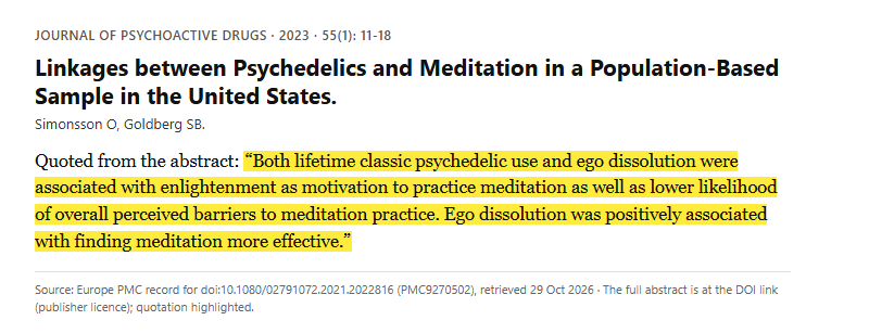 Study 15. Population-based survey of psychedelic use and meditation in 953 American adults (Simonsson, 2023)