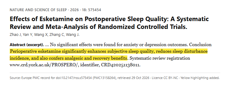 Study 3. Meta-analysis of randomized trials of esketamine around surgery in 6880 participants (Zhao, 2026)