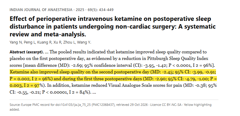 Study 10. Meta-analysis of ketamine around surgery in 2355 patients from 21 randomized trials (Yang, 2025)