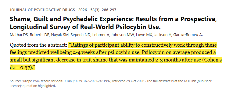 Study 3. Prospective longitudinal survey of real-world psilocybin use in 679 adults (Mathai, 2026)