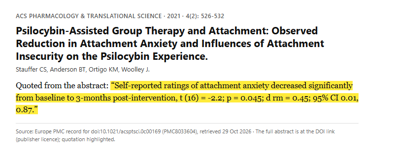 Study 4. Brief group therapy course with a single individually dosed psilocybin session in 18 male long-term AIDS survivors (Stauffer, 2021)