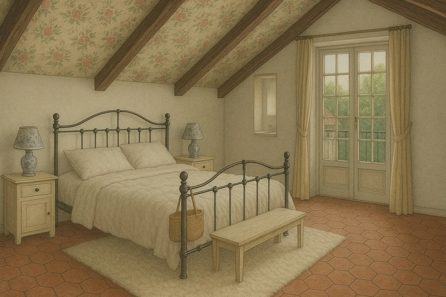 Next ChatGPT creation, this time No&euml;lle&rsquo;s room at the Maison. So far this is my least favorite. 😏Thoughts???? #chatgpt #ai #bedroomstyle #provencestyle