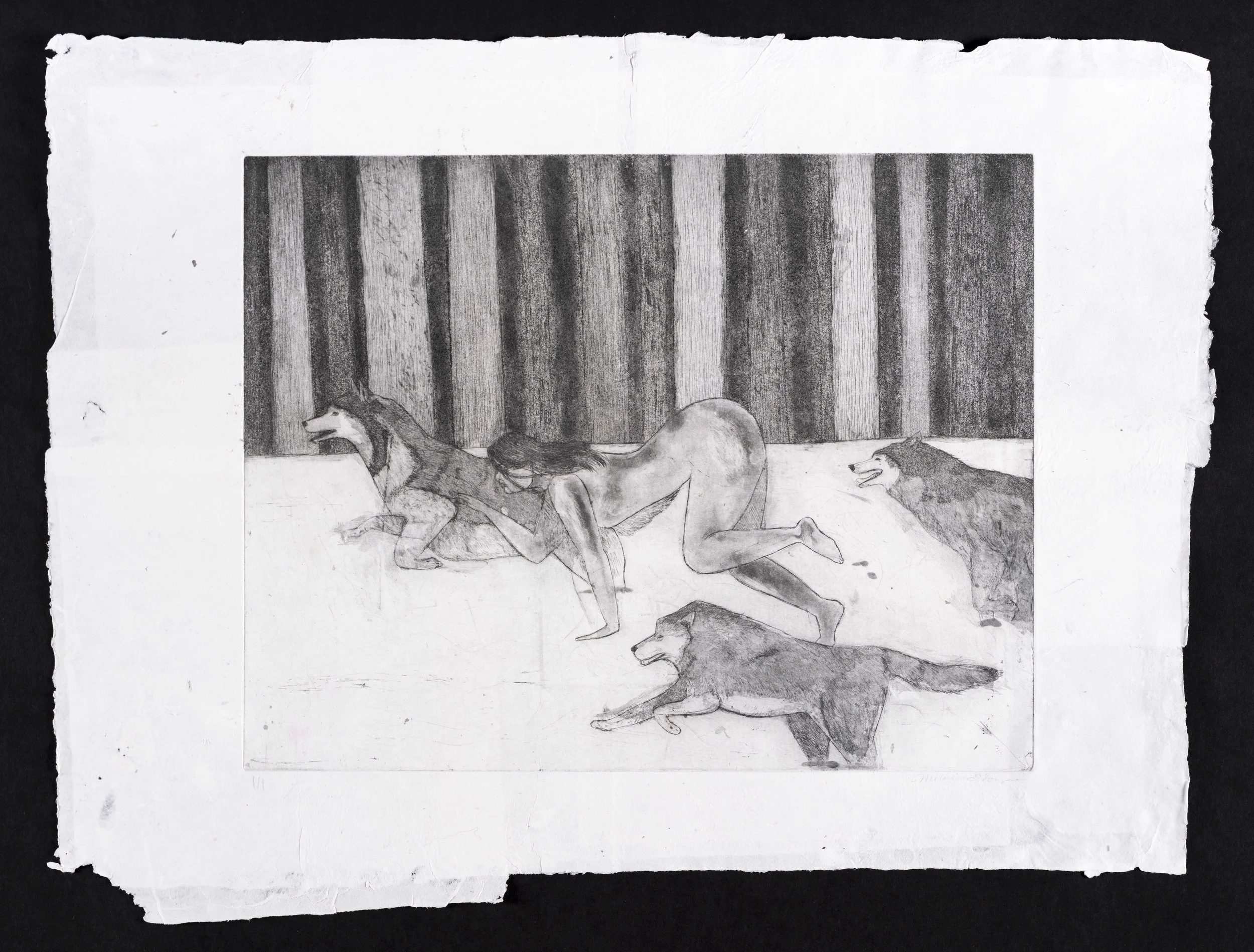 Running with Wolves, Etching on Handmade Paper. 2024