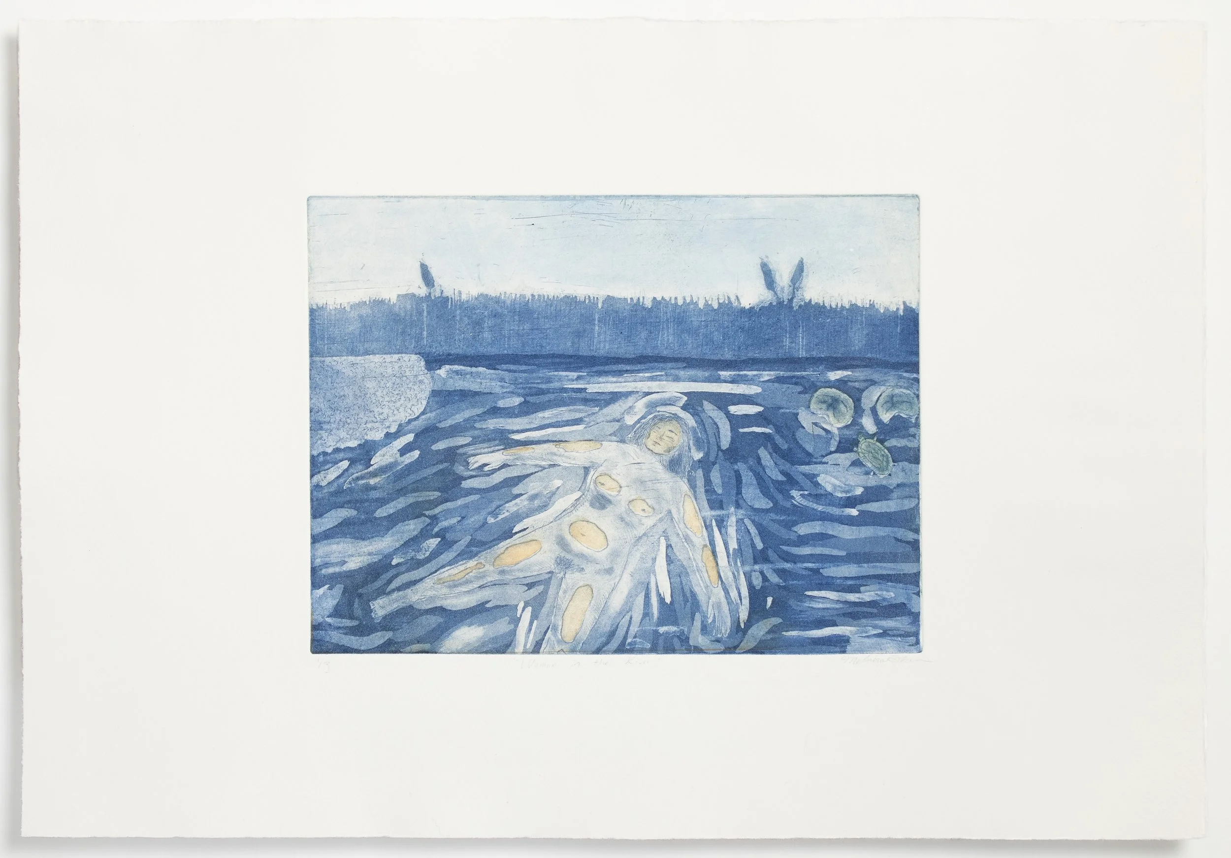 Woman in the River, Two-plate etching. 2025