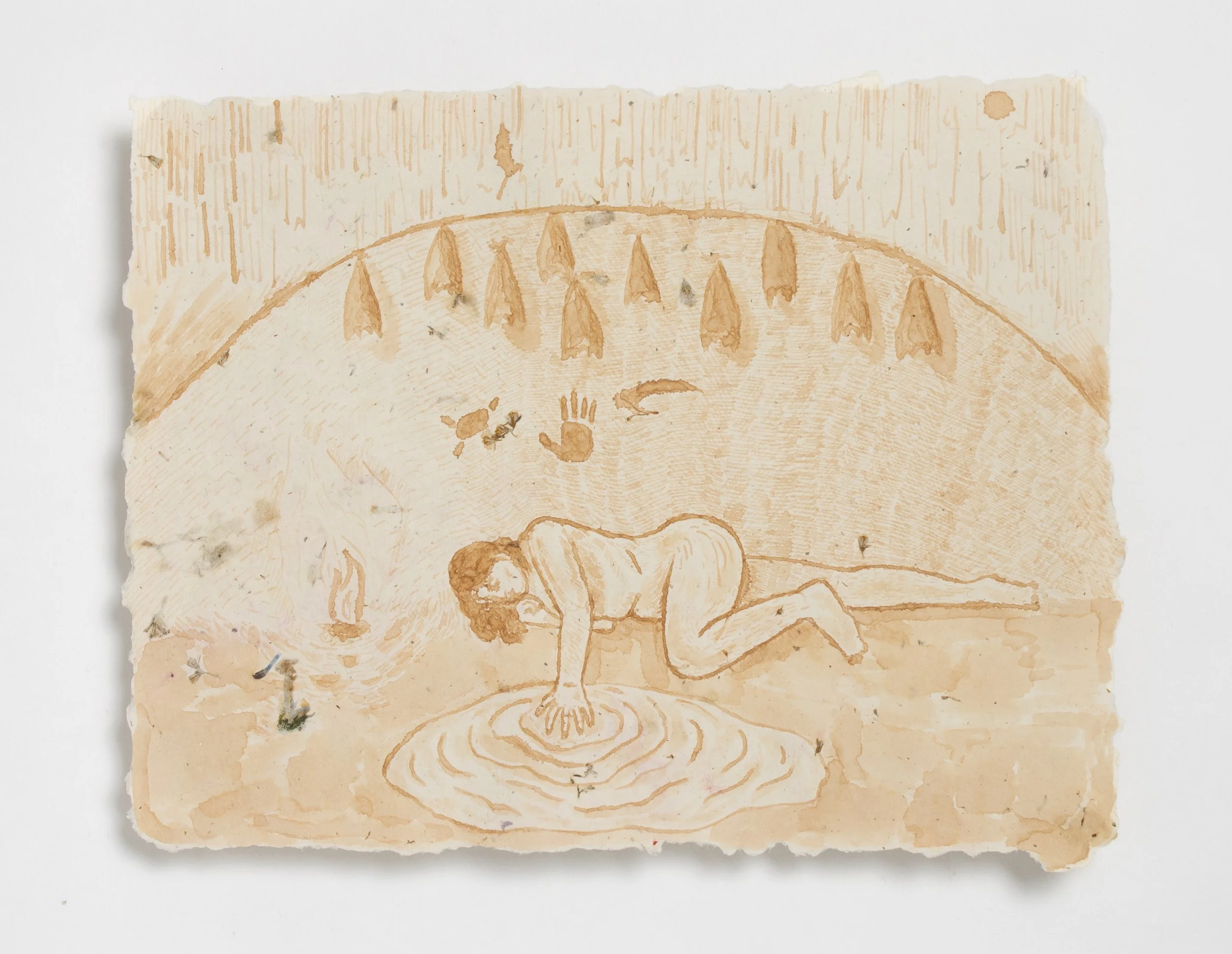Cave Drawing, Pinecone Ink on Handmade Paper. 2026