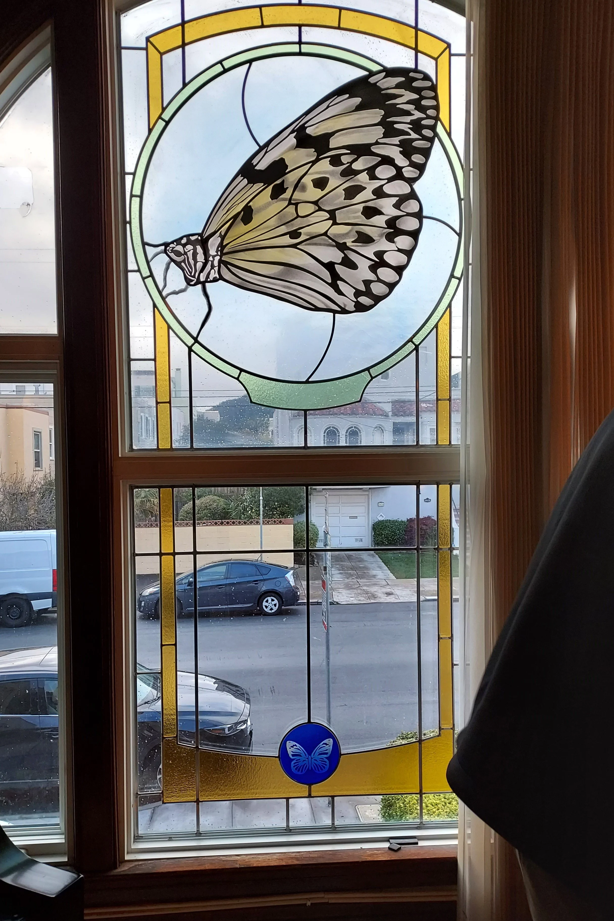 San Francisco  residential window 2024
7' height   painted and fired blown glass