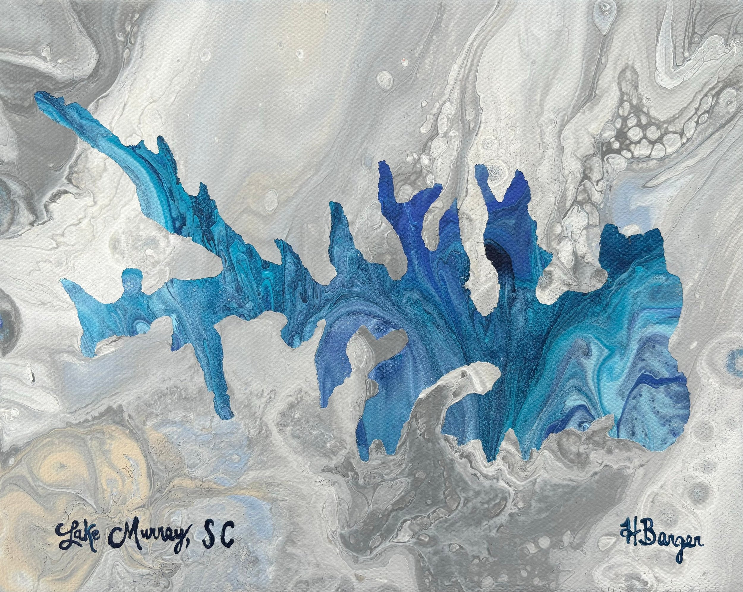 Lake Murray map original painting from South Carolina