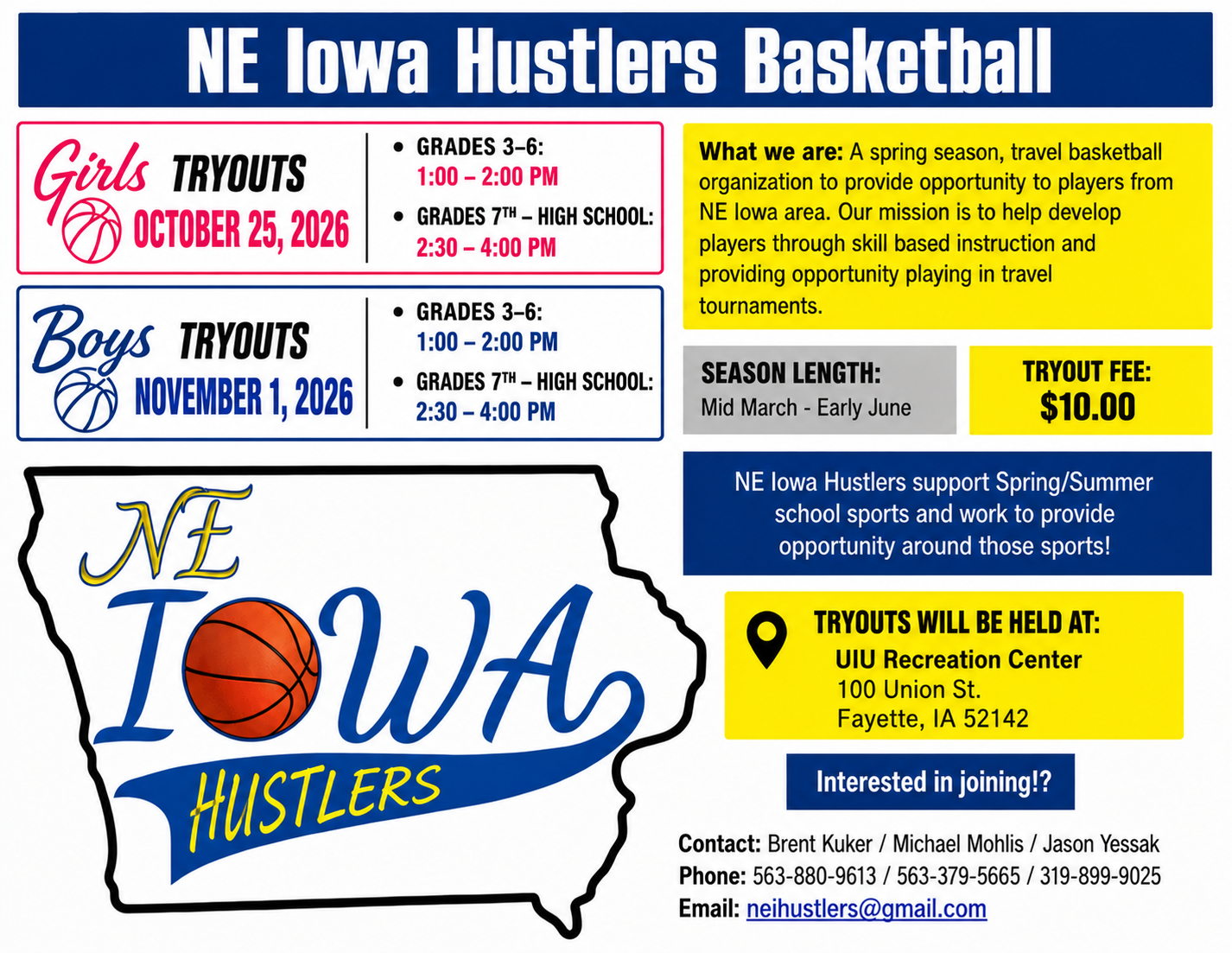 NE Iowa Hustlers Basketball Tryouts