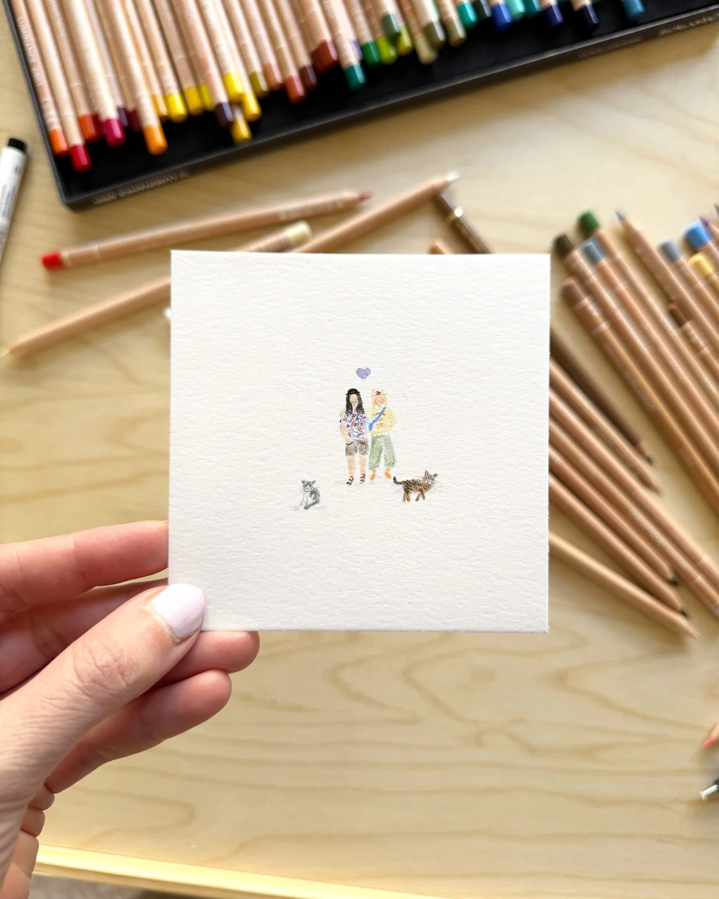 The cutest tiny family portrait and my kids favorite teacher of all time :) Love you @kate_bauer16 ❤️

While the dogs in my tiny portraits may have cute little leashes, the cats rule the land free and clear 🤣 

Want a tiny portrait? Check the link i