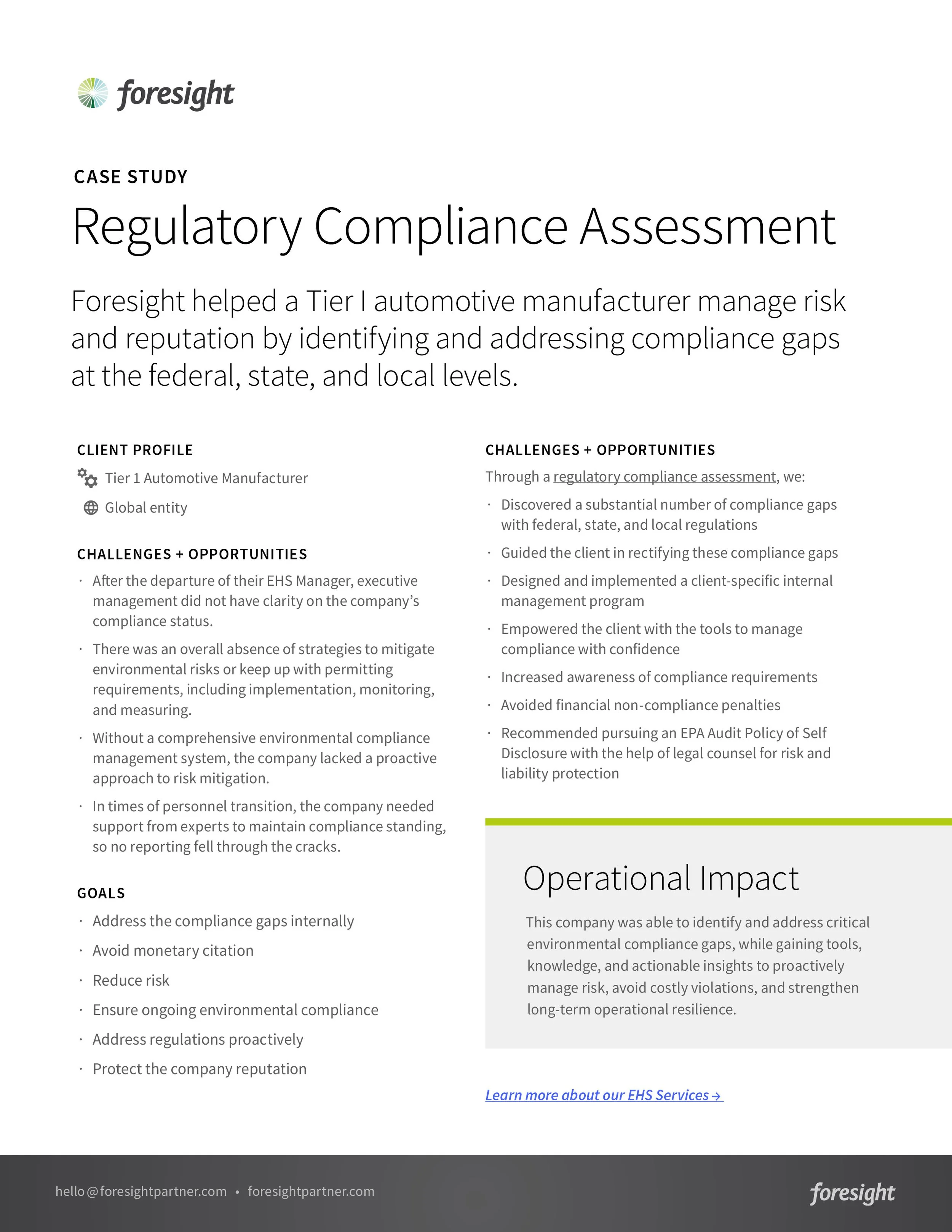 Thumbnail image of Regulatory Compliance Assessment Case Study