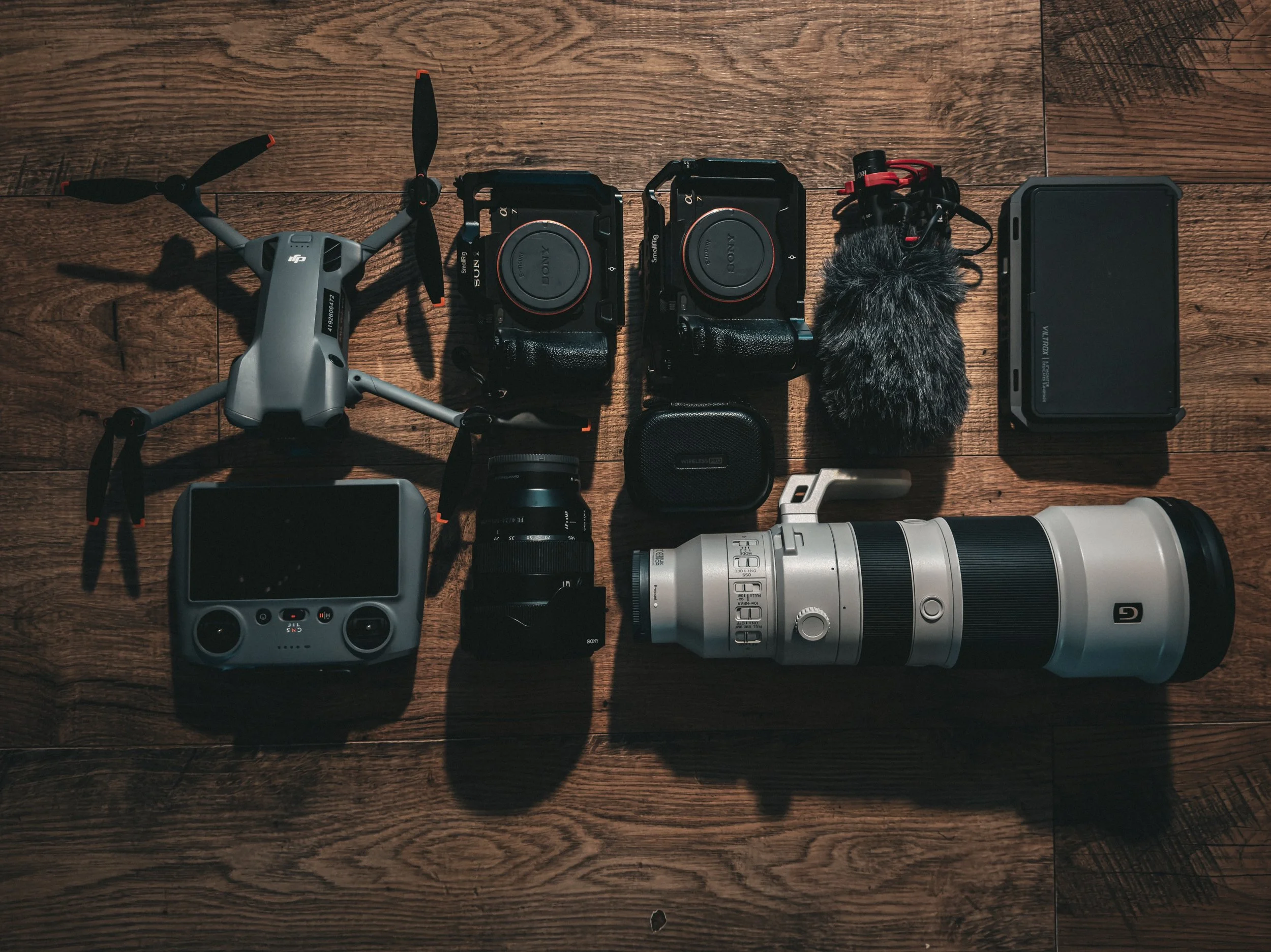Packing to film a western hunt:

24-105 mm lens to capture the moment to moment action, landscapes, interviews 

400-600mm lens to capture wildlife, kill shots, far away stuff

2 camera bodies so I&rsquo;m always ready to rock

Wireless and shotgun m