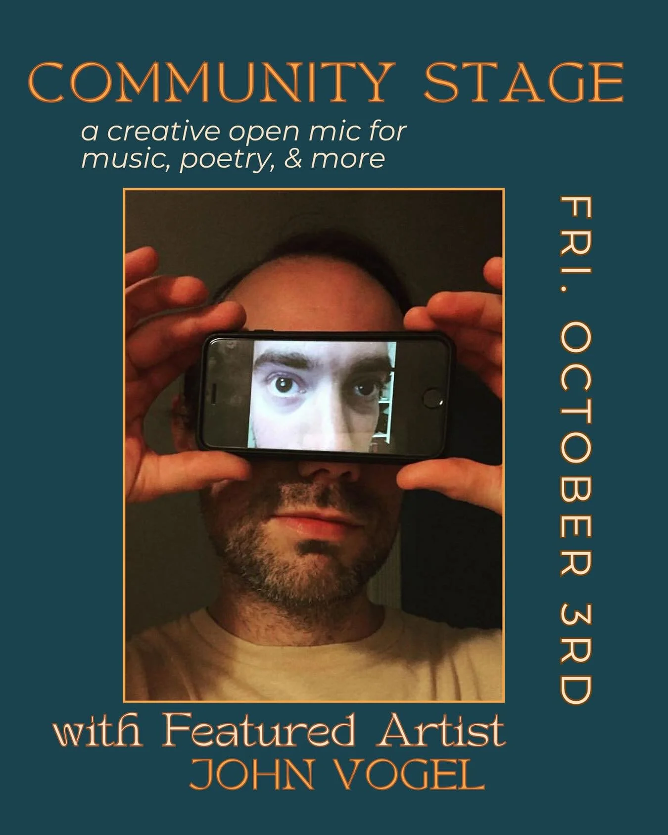We’re excited to welcome @jawnvogel as our featured artist this Friday night at the Community Stage at @theperch_musicandarts_workshop 
Come out to hear multimedia artist John Vogel and well as other musicians, poets, storytellers, and other p