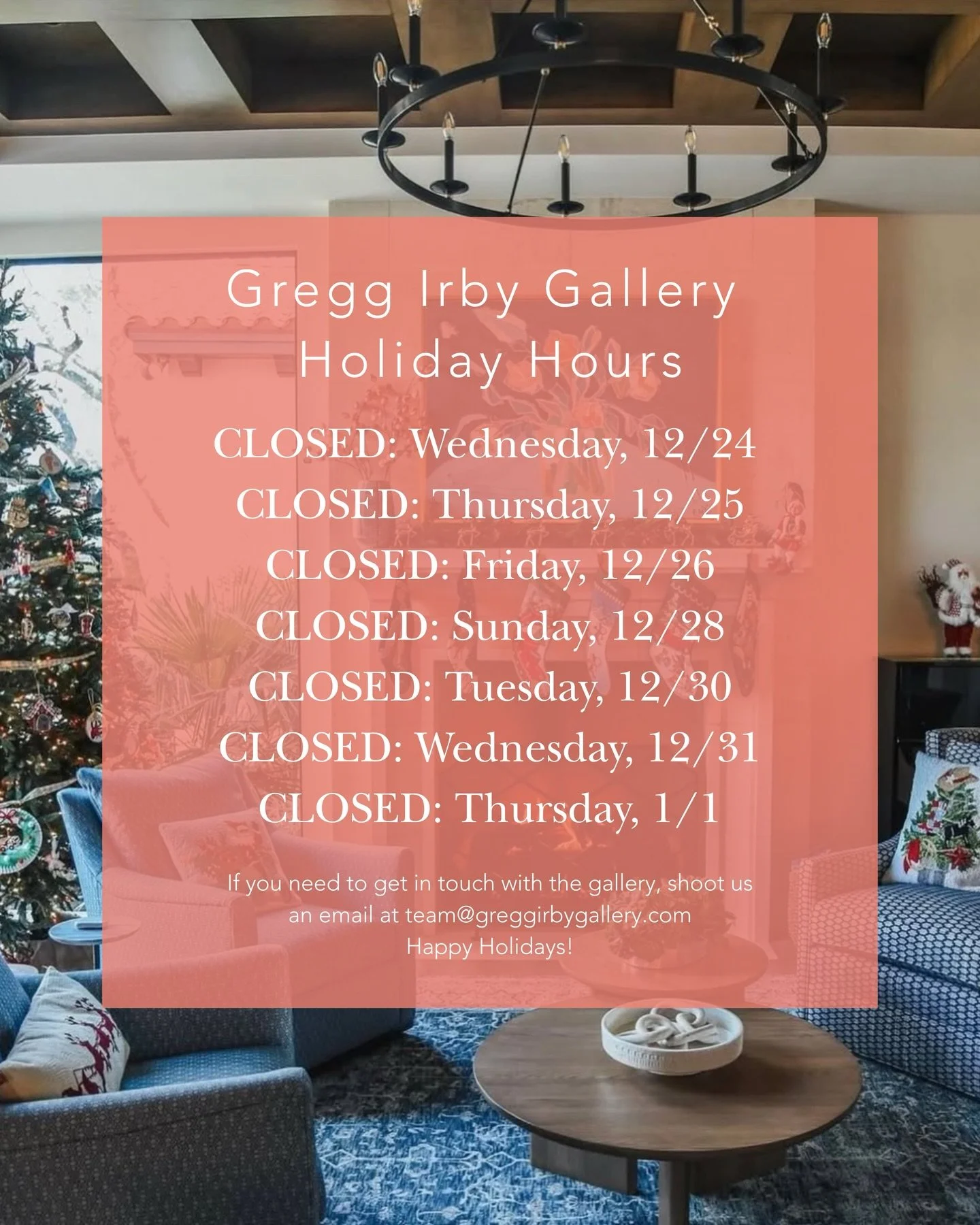 Gregg Irby Gallery will be closed for portions of this week and next 🎄✨ As always you are still welcome to shop online in the meantime! If you need to get in touch with a team member please email us at team@greggirbygallery.com 💌 Hope everyone has 