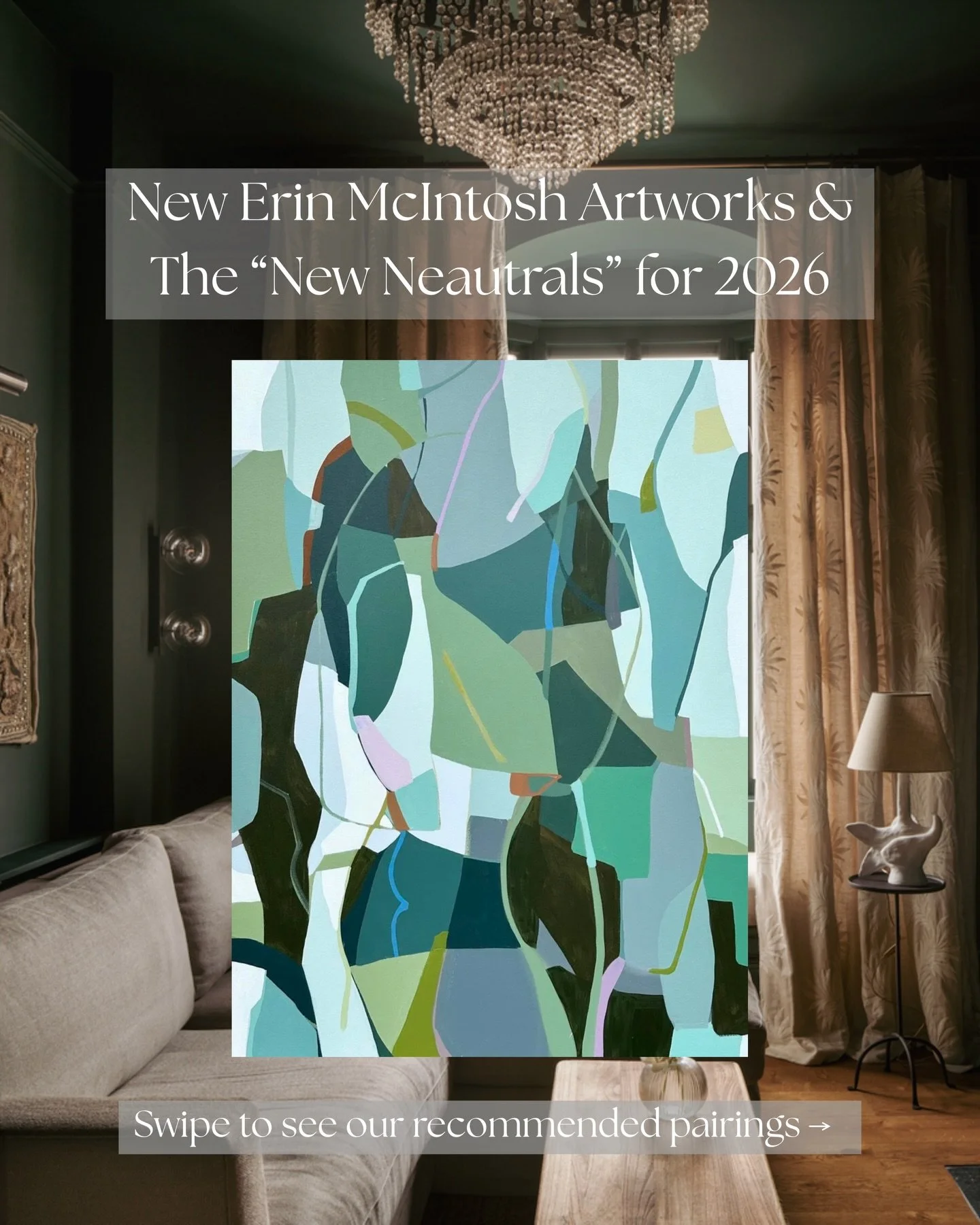 We took inspiration from the House Beautiful&rsquo;s new neutral paint trends for 2026 and imagined how original works by Georgia artist Erin McIntosh would live within them. 

For example, &ldquo;In Flux&rdquo; furthers the joyful tone to rooms pain