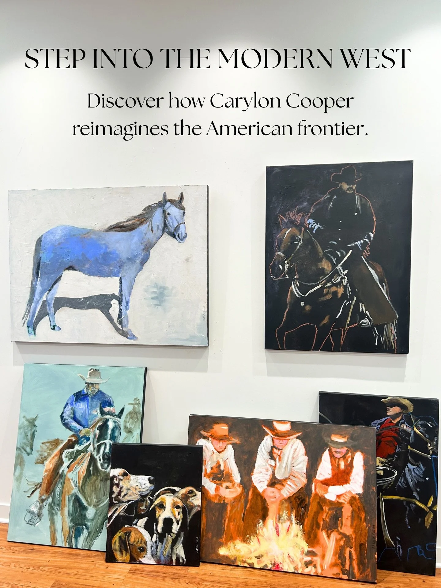 Step into the world of contemporary Western art with Carylon Cooper. 

Her paintings capture stories of grit, resilience, and the deep connection between people and the land. From cowboys to hounds to wild horses, each original painting reflects the 