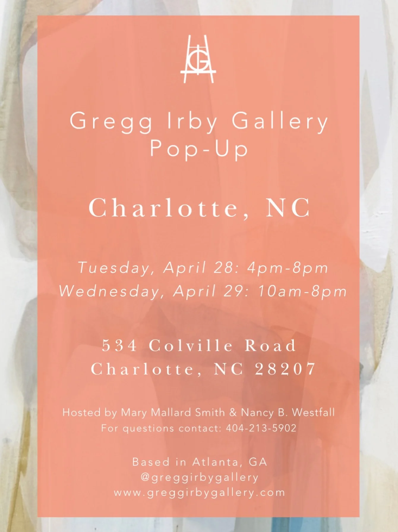 Gregg Irby Gallery is returning to the Queen City for a Spring Pop-Up ✨✨✨

We will have a fabulous assortment of paintings from our artists &mdash; come by, say hi, and see them in person! 

We hope to see you there!