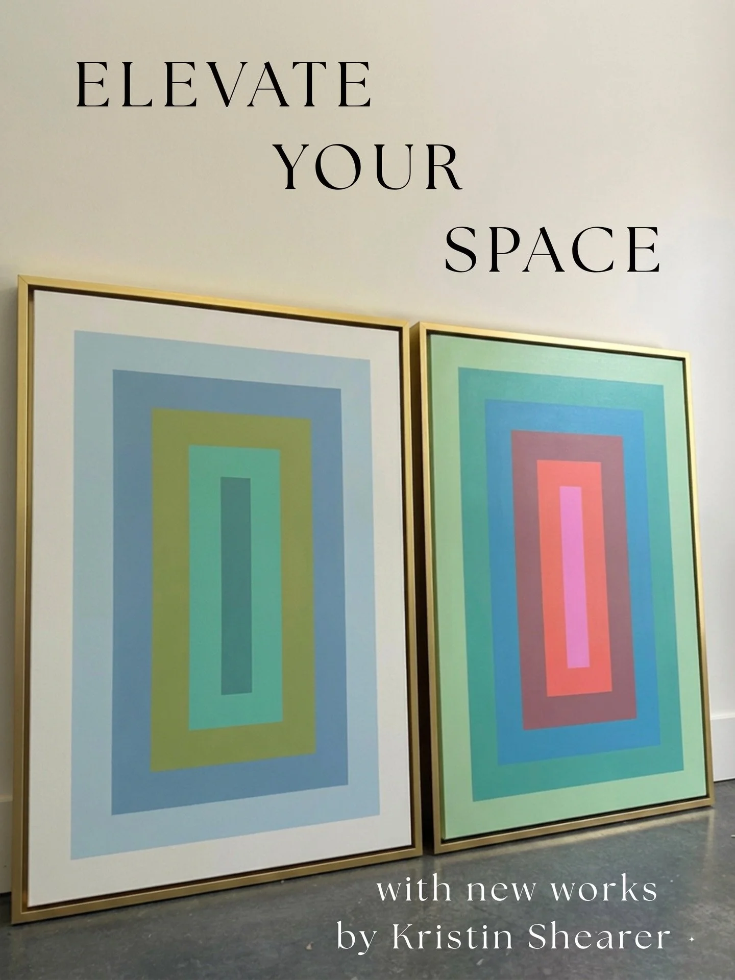 Two new geometric paintings by Kristin Shearer are available at GIG &mdash; view them on the website or on our Atlanta gallery walls to learn more!! ✨