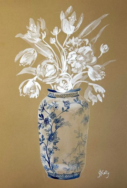 Ivory Bouquet in Chinoiserie Vase 3 by Gretchen Kelly