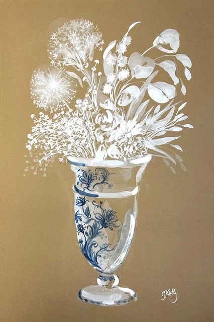 Ivory Bouquet in Chinoiserie Vase 1 by Gretchen Kelly