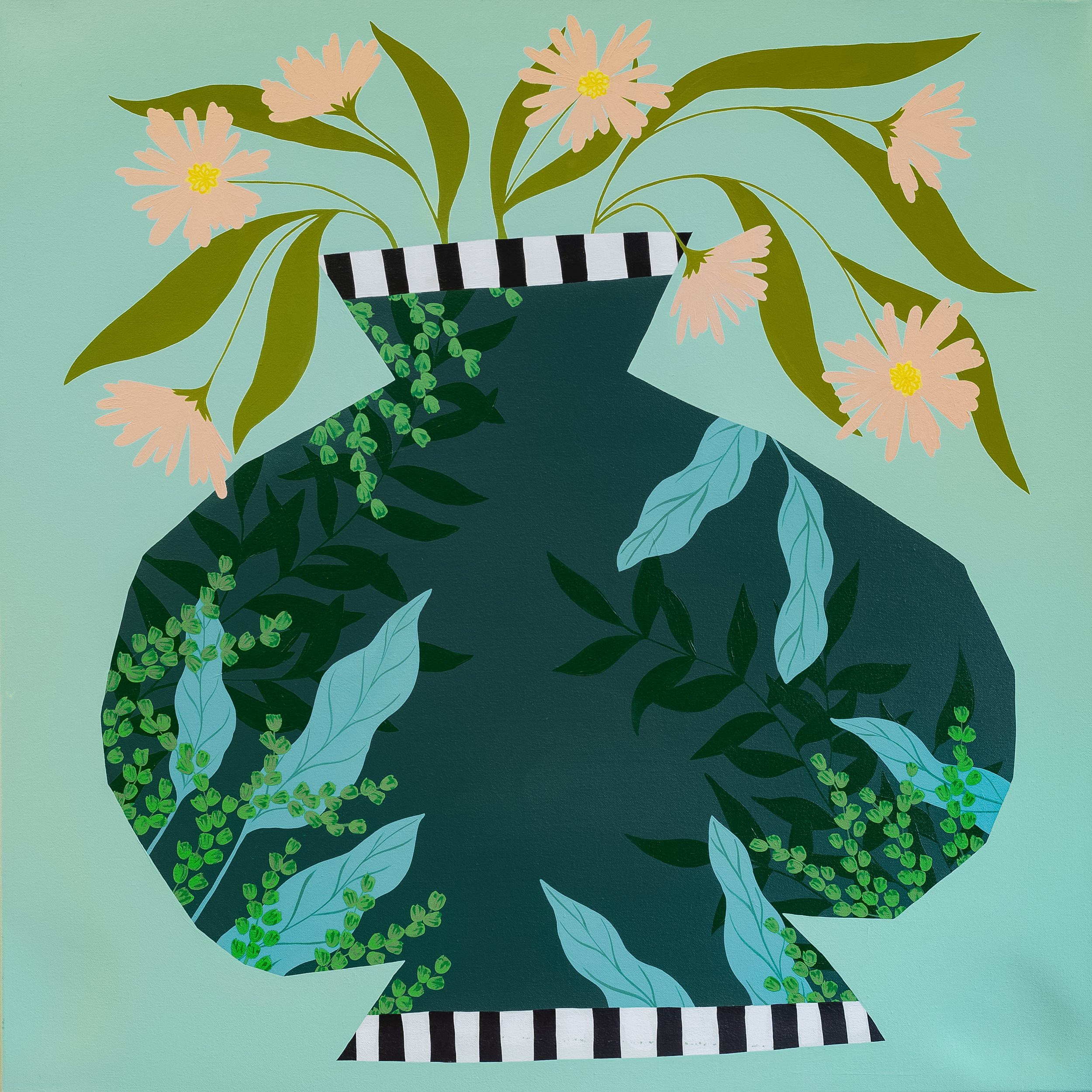 Teal Vase with Stripes by Bailey Schmidt