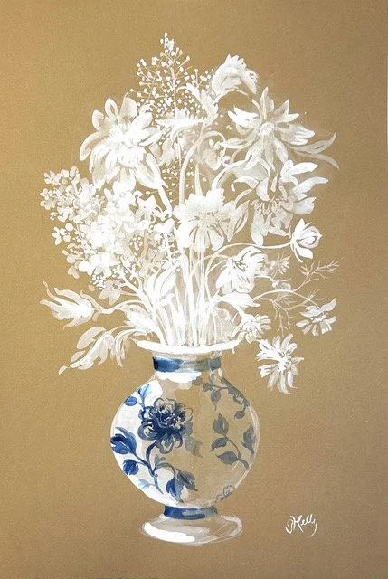 Ivory Bouquet in Chinoiserie Vase 2 by Gretchen Kelly