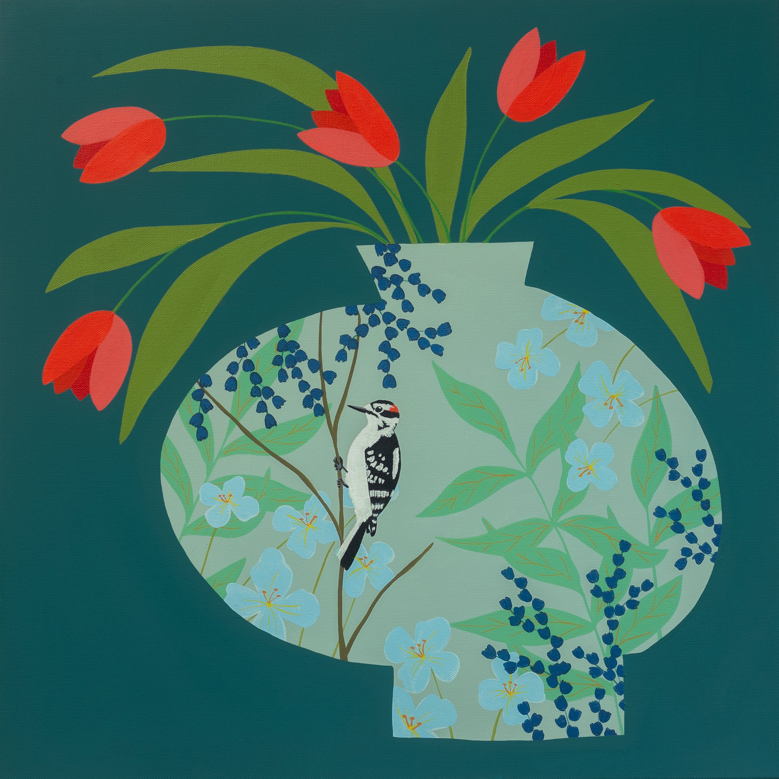 Downy Woodpecker Vase by Bailey Schmidt