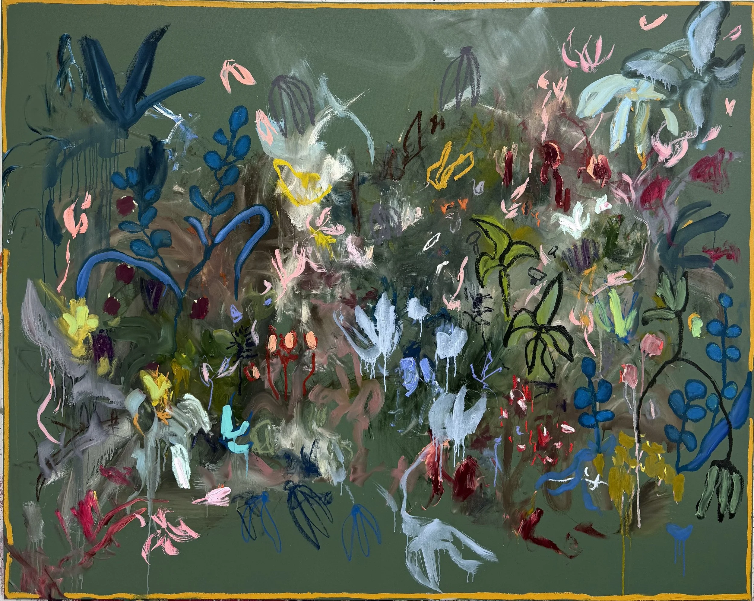 Strings of Italian Leather and Dresses of Pink Satin on the midnight spring terrace 48 x 60 $4800.jpg