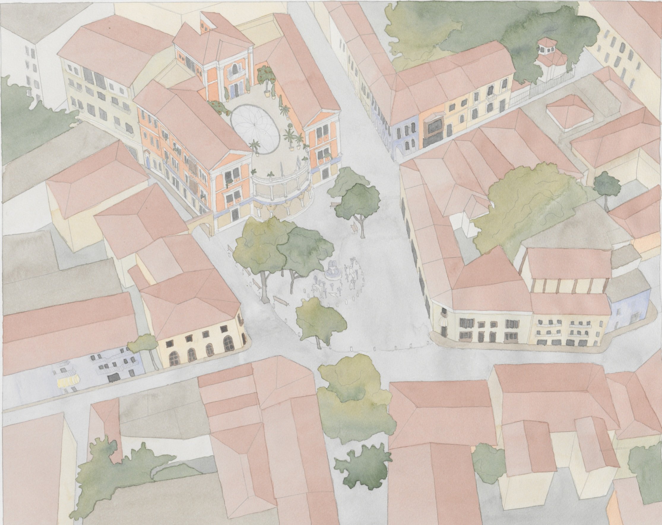 Library and Platia Aerial View