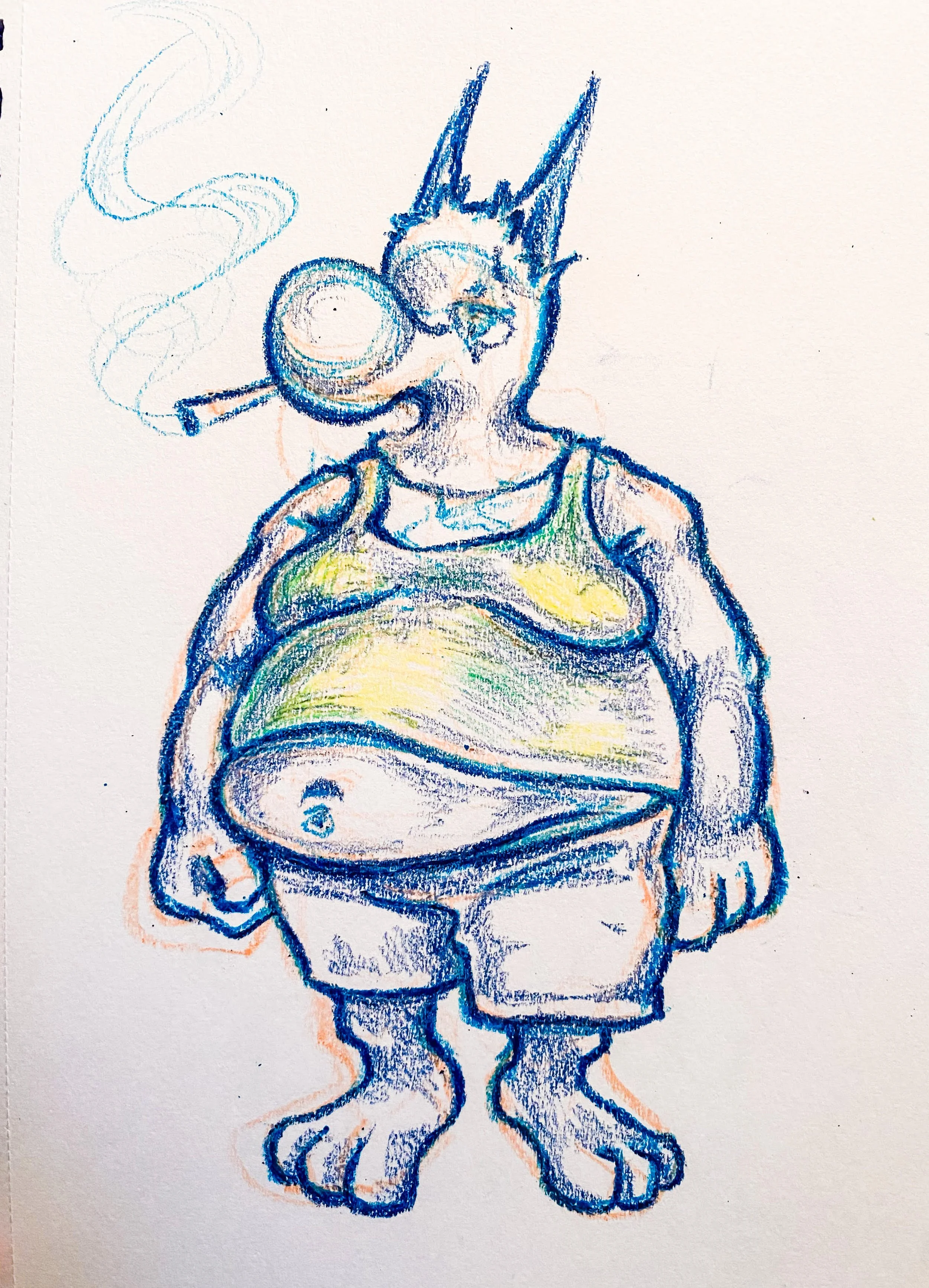 "Fat Dog" Character sketch with crayons 2024