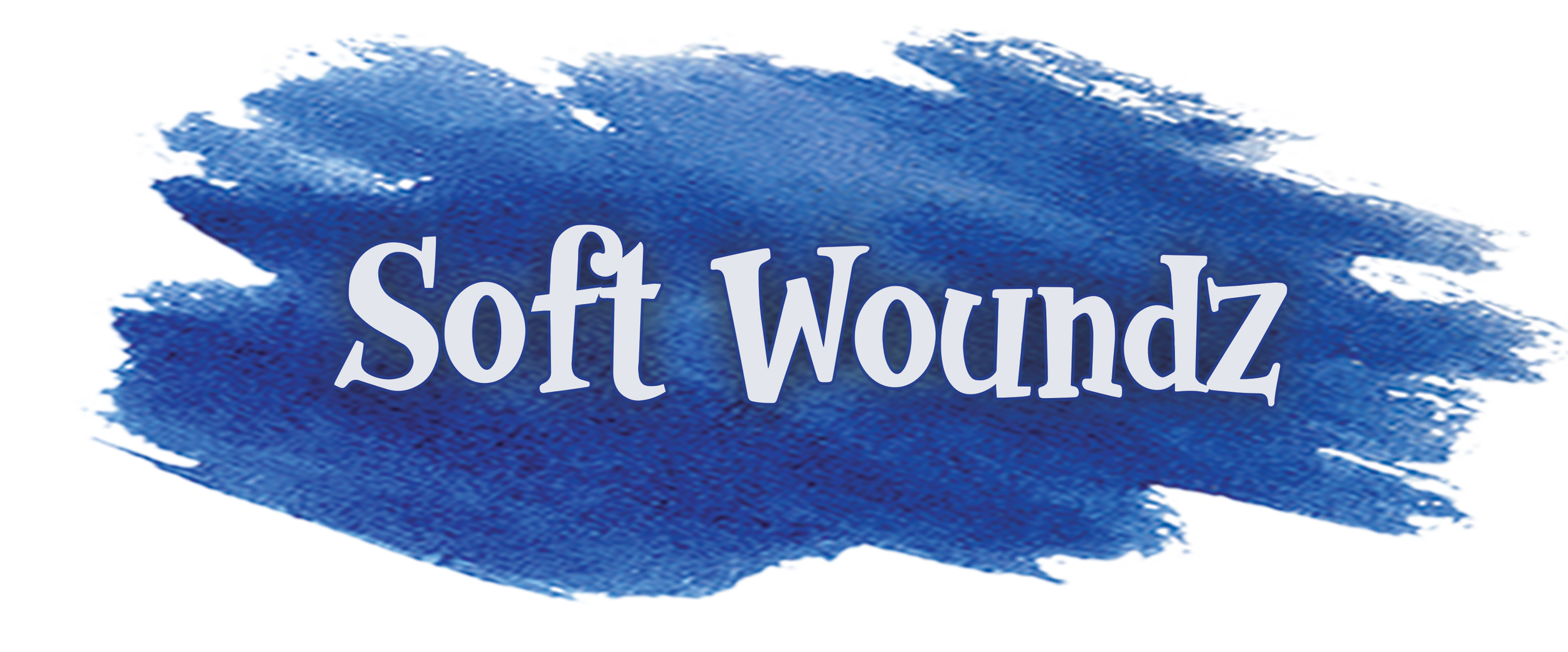Blue paint splatter with the text "Soft Woundz" written across it.