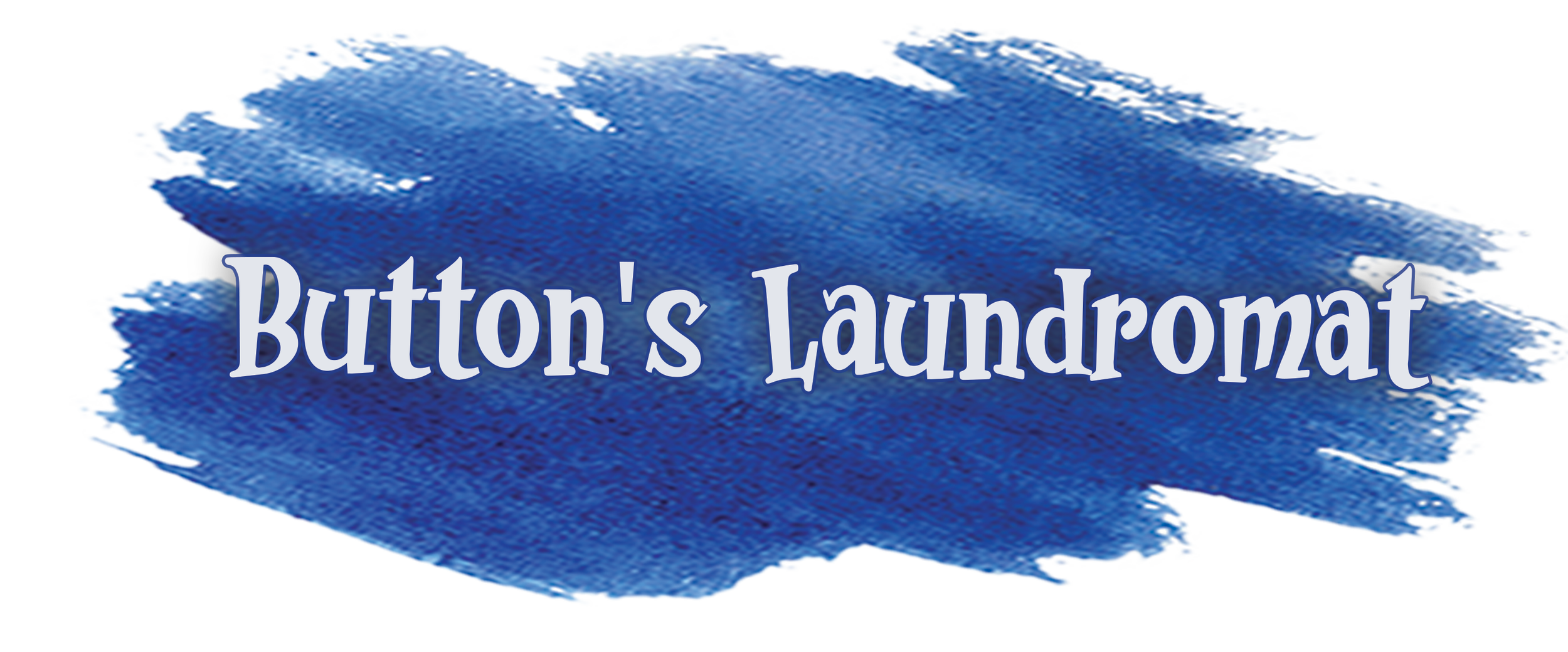 Logo for Button's Laundromat with blue water splash background and white text.