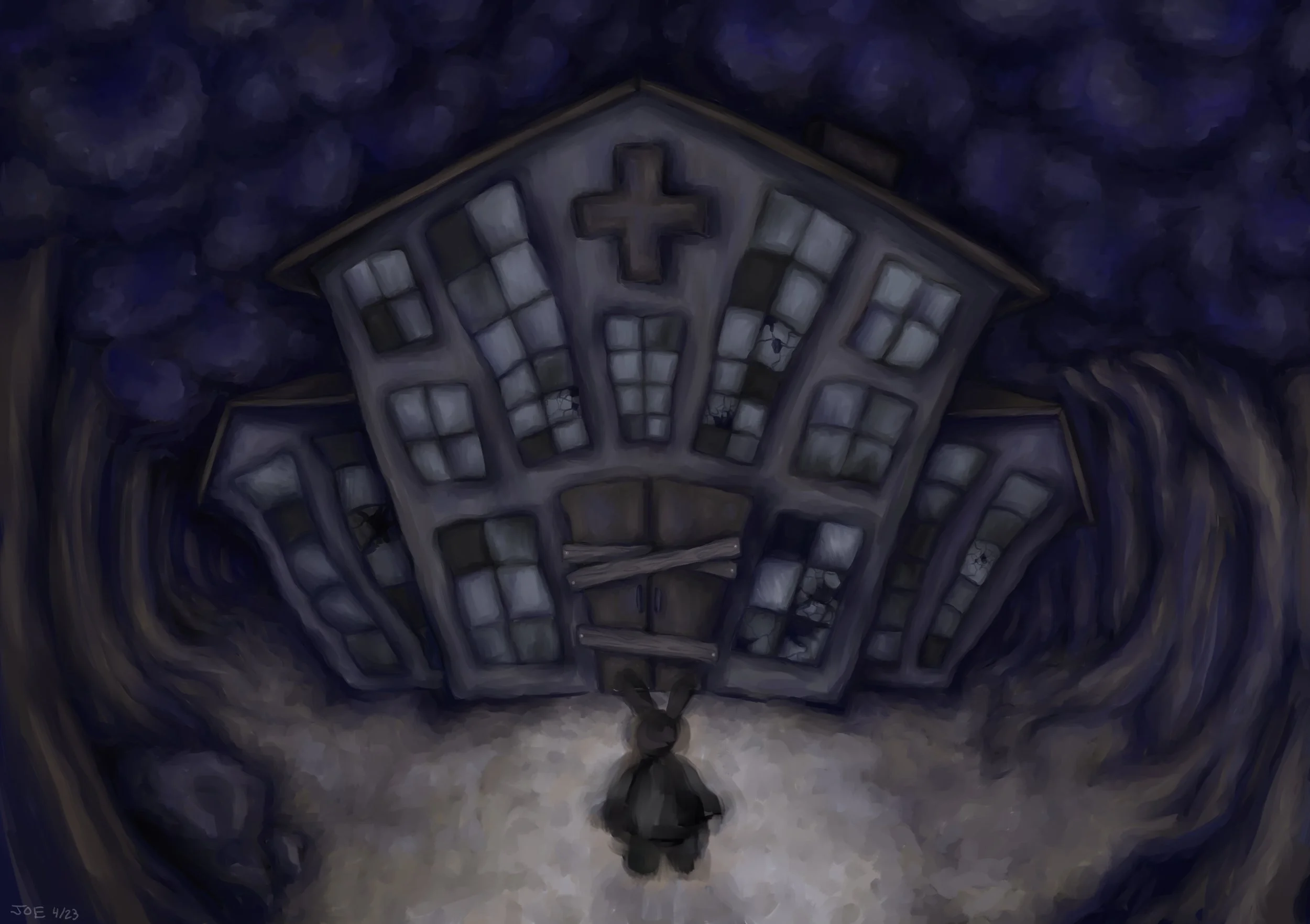 "Abandoned Hospital" Original Digital Painting 2023, Supporting Media