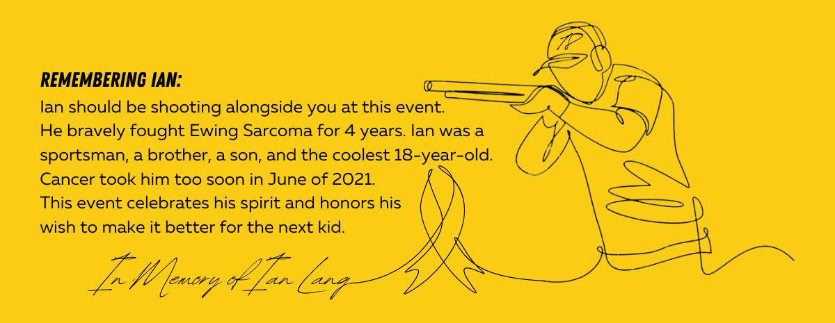 Image commemorating Ian with a yellow background, a line drawing of a person aiming a rifle, and a message honoring Ian's spirit, bravery, and memory.