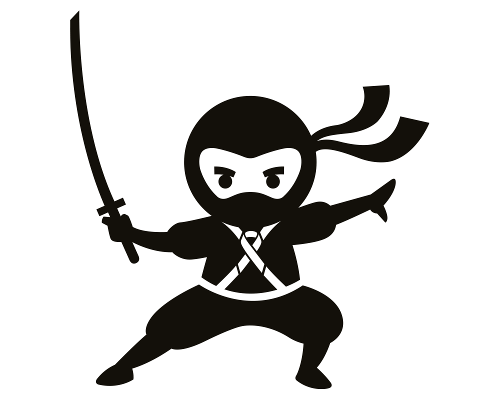 A cartoon ninja character in a combat stance, holding a sword in one hand and a katana in the other.