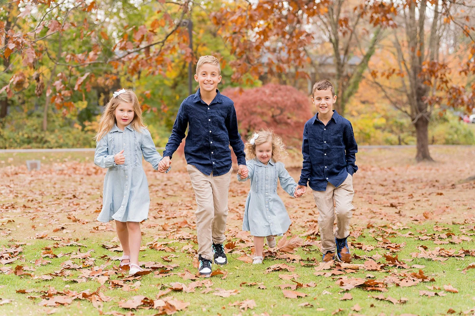 kids running in hudson valley park during photoshoot