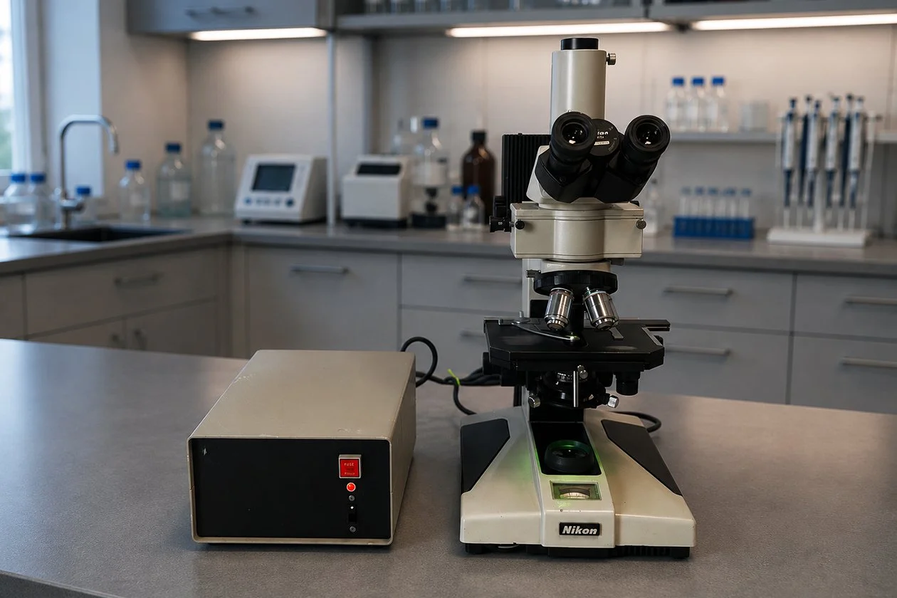 Nikon Optiphot Fluorescence Research Microscope with 100W Hg Lamp & Power Supply