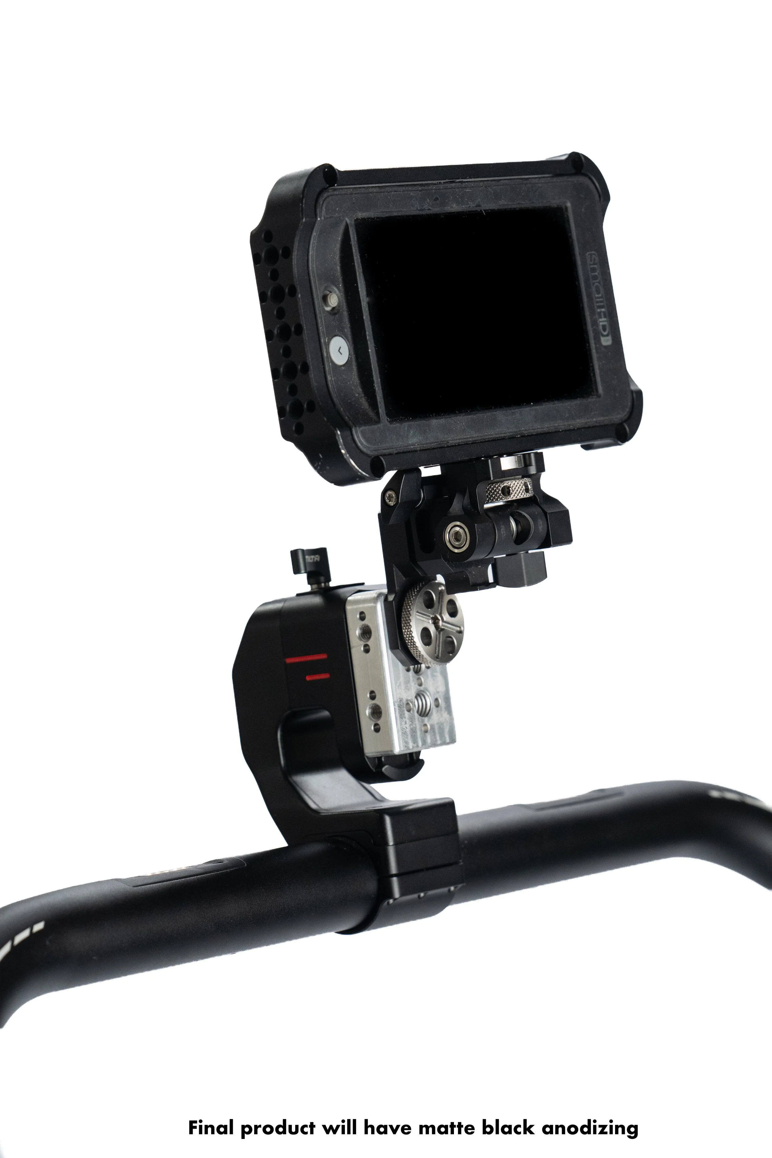 The Tilta Ring Handle Starter is a precision-machined aluminum upgrade for the Tilta Advanced and Basic Ring Grips. Replacing the DJI battery with a compact mini cheeseplate, it features two 3/8"-16 a