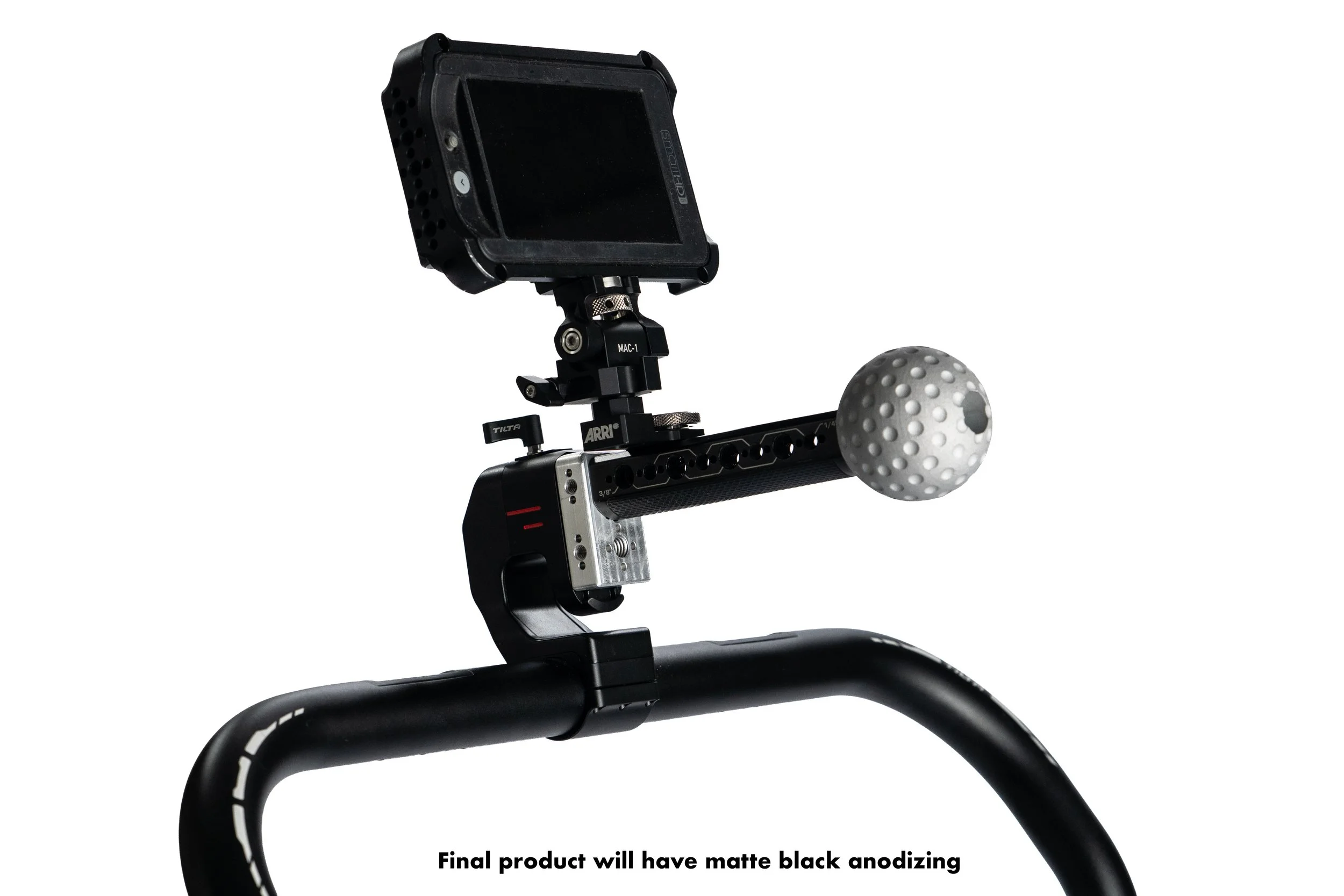 The Tilta Ring Handle Starter is a precision-machined aluminum upgrade for the Tilta Advanced and Basic Ring Grips. Replacing the DJI battery with a compact mini cheeseplate, it features two 3/8"-16 a
